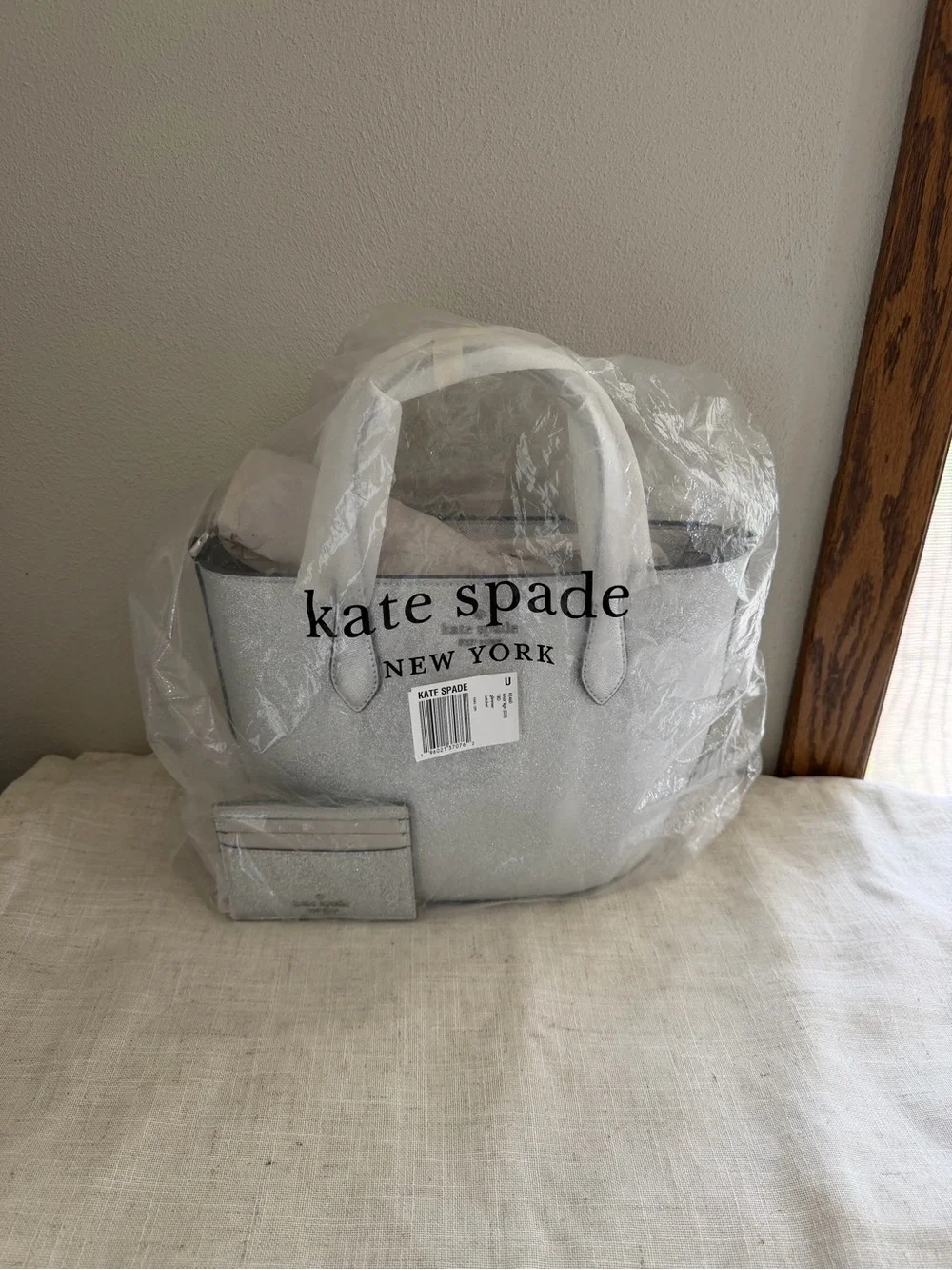 kate spade Silver Glitter Lunar Light Crossbody Bag with Cardholder NWT